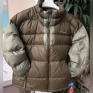 Women’s Columbia Pike Lake II Cropped Omniheat Puffer Coat 2X Brown Olive Green